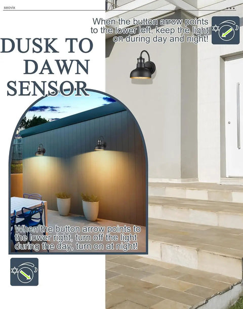 Six Pack Outdoor Wall Lights With GFCI Outlet Dope Dusk To Dawn Waterproof Exterior Sconce with dual lighting modes.