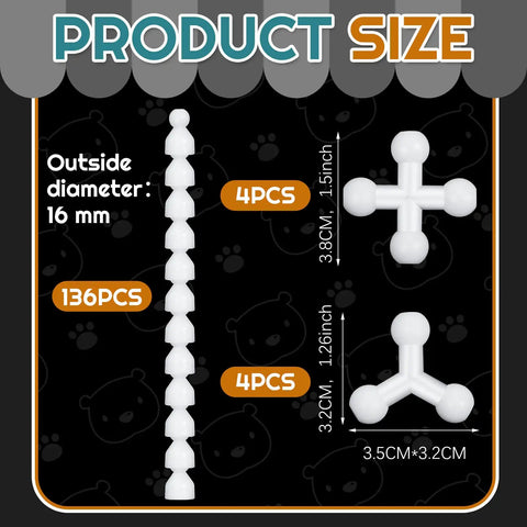 144 Piece Doll Armature Set With 4Y And 4X Chest Connectors Flexible Plastic Ball Joints, 16mm Size Display