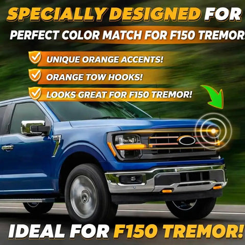Tow Hook Cover Kit For Ford F150 And Bronco Models 2004-2026 With Tremor Orange Silicone Rubber Upgrade shown on F150