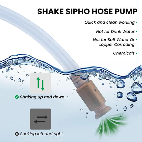 Straight Shooter Gas Siphon Hose Pump With Self Priming Syphon Tube For Fuel Water Diesel Transfer, 10 Foot Heavy Duty PVC Hose in water.
