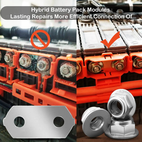 Fresh Nickel Plated Copper Bus Bars And Stainless Steel Nuts Kit For Hybrid Battery Modules Bolt Straight Up To 2004 To 2015 Toyota Prius Gen 2 3 showcasing connectors.