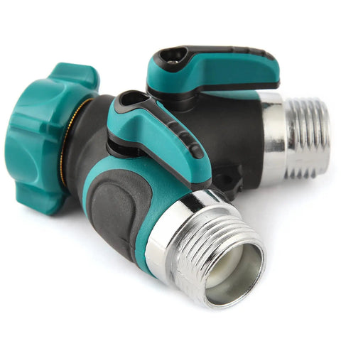 Two Way No Fuss Heavy Duty Garden Hose Splitter Y Valve With High Flow For Consistent Water Pressure And Ergonomic Rubber Handles For Easy On Off Control In Lawn And Garden Outdoor Watering, zinc alloy hose splitter