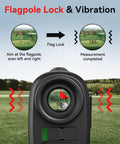 Golf Range Finder With Slope, Flag Lock And 1200 Yard Range, 7X Magnification in use with flagpole lock and vibration demo