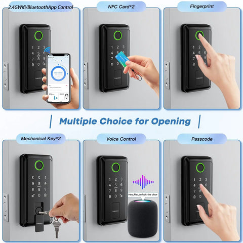 Keyless Entry Smart Door Lock With Handle Fingerprint Recognition Wifi Bluetooth Access Electronic Digital Deadbolt Auto Lock Alexa Compatible Easy Peasy Setup Top Shelf Craftsmanship For Modern Homes