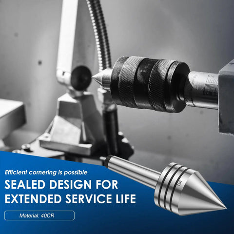 MT2 Tailstock Live Center For Wood Lathe Beefy Heavy Duty Steel Live Revolving Center With 60 Degree Ball Bearing in use on lathe