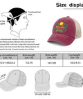 Wine Red Dope Adjustable Summer Trucker Cap For Women, size display with dimensions and stylish embroidery.