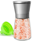 Manual Salt And Pepper Grinder Set With Ceramic Blades, Adjustable Coarseness, Stainless Steel Cap, Refillable Glass Body