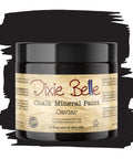 Chalk Mineral Furniture Paint Matte Black Caviar 16oz jar on black background showcasing durable finish for various surfaces.