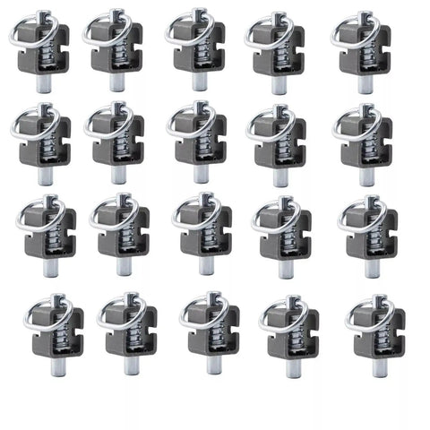 Workhorse Tier 5/8 Inch Steel Spring Latch Locks 20 Pack for Utility Trailer Gate Assembly, close-up view of latches.