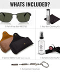 Unisex Square Frame Non Polarized Sunglasses With G 15 Green Lens Includes Official Eyewear Kit with cleaning essentials and case