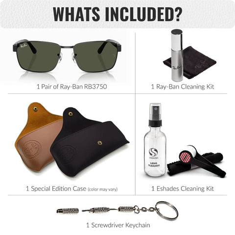 Unisex Square Frame Non Polarized Sunglasses With G 15 Green Lens Includes Official Eyewear Kit with cleaning essentials and case
