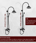 Oil Rubbed Bronze Exposed Pipe Shower System with 8 Inch Rainfall Round Head showing adjustable height range