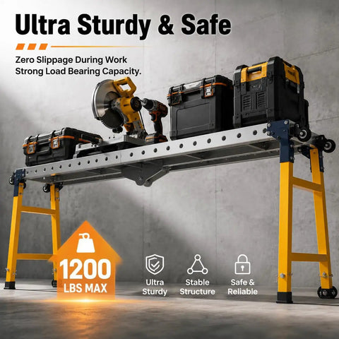Portable Welding Table And Rollable Fabrication Workstation With 1200 Pound Capacity Built Tough As An Ox For All Your Heavy Shop Duties featuring tools and stability.