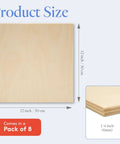 Baltic Birch plywood sheet, 12x12 inches, 6 mm (1/4 in) thick, pack of 8 (front view).
