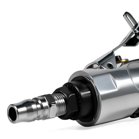 Close-up of the connection point of the Right Angle Air Die Grinder, 22000Rpm Pneumatic Tool With 1/4 Inch Chuck And Flow Regulator.