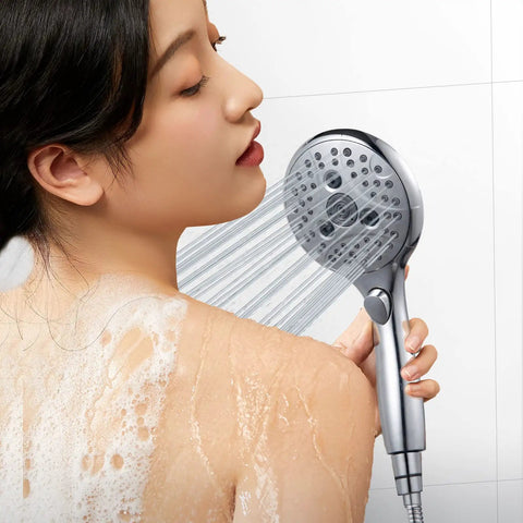 7 Setting Handheld Shower Head With On Off Pause Switch For No Fuss Easy Use High Pressure 4.8 Inch Spray Head 59 Inch Shower Hose