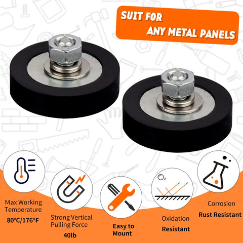 40 Pound Rubber Coated Neodymium Magnets With M6 Threaded Studs 4 Pack shown with features and specifications
