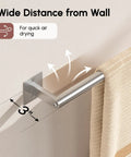 Brushed Nickel 5 Piece Bath Accessory Set With 18 Inch Towel Bar And 12 Inch Hand Towel Bar Wall Mounted SUS304 Stainless Steel Modern Durable Bathroom Hardware No Fuss Install showing hand towel bar with towel for air drying.