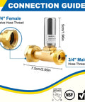 Heavy Duty Water Hammer Arrestor Set For Washing Machine And Plumbing 3/4 Inch FHT X 3/4 Inch MHT Stainless Steel And Brass Body With Swivel Hose Fittings Metal Pipe Connectors Pack Of 2, connection guide