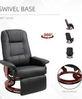 Swivel Recliner Chair With Retractable Footrest In PU Leather On Wood Base Lounge Chair Adjustable High Back Comfy Black