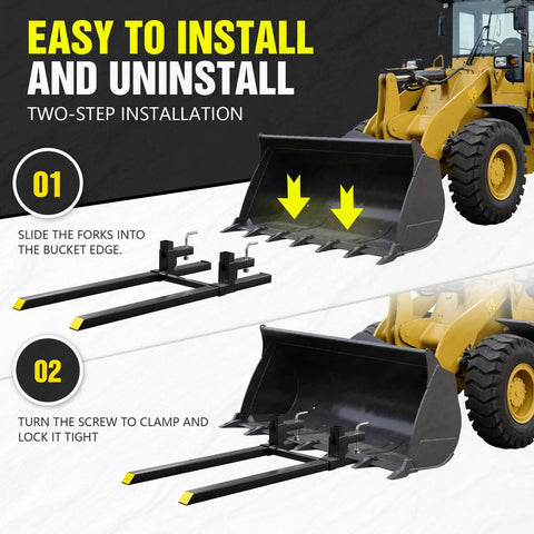 60 Inch Clamp On Pallet Forks With 4500 Pound Capacity For Tractor Buckets Skid Steer And Loader Attachments installation guide
