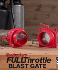 Fullthrottle Blast Gate 4 Inch Dust Collection Valve Upgrade showing red valves and connecting hoses made in USA for shop use.