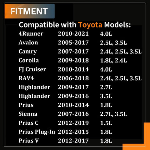 Toyota Mass Air Flow Sensor Maf Compatible With Camry 07 17 Corolla 09 18 Rav4 06 18 Sienna Avalon Lexus Es350 Rx350 Scion Xb Iq Tc For Replacement 22204 0H010 222040V010 High Precision Air Meter For Smooth Power And Efficient Performance fitment chart