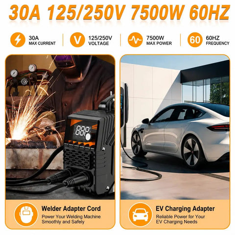 Heavy Duty Generator To Welder Adapter Cord With Nema L14-30p Male To Nema 6-50r Female Plug 1.5 Ft Badass 10 Awg Copper Wiring 30 Amp 250 Volt No Hassle Dryer Drop used for welder and EV charging.