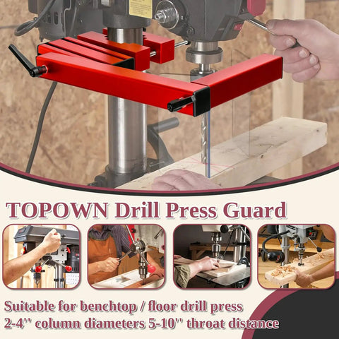Adjustable Drill Press Guard Shield for 2.0 to 4.0 inch column diameter fits benchtop and floor models safety shield shown installed