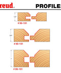 Diagram of V Groove Panel Bit Set 2-11/64 Inch Diameter with 1/2 Inch Shank, showing 45-degree cut profiles for different panel sizes.