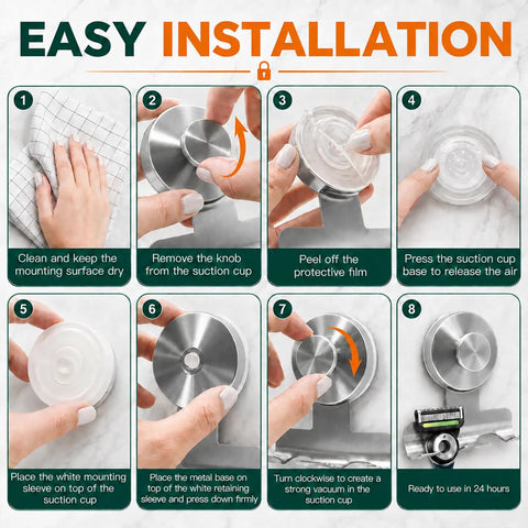 Step-by-step installation guide for Two Pack Beefy Aluminum Suction Cup Razor Holder For Shower No Sweat Setup On Tile.