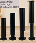 Hella Sturdy 4 Piece Heavy Duty Adjustable Furniture Legs For Wobbly Sofas And Beds 7 To 12 Inch Riser Extenders black metal legs stacked on a wooden surface.
