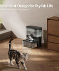 Wireless Cat Water Fountain With No Filters And Wastewater Separation, 3.5L Stainless Steel Bowl, Black next to a cat on wood floor