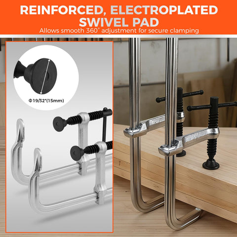 4 Pack 12 Inch Bar Clamps Set, Lightweight Drop Forged Steel F Clamps With Smooth Adjustment, electroplated swivel pads