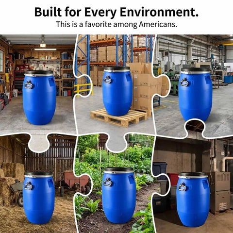Sturdy 55 Gallon Rain Barrel Water Storage Drum For Emergency Prep Heavy Duty Industrial Plastic Barrel with lock lid