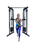 Top Shelf Dual Stack Cable Crossover Machine For Home And Commercial Gyms featuring a user performing a chest fly exercise.