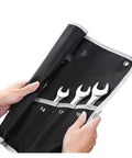 Person holding All In One Ratchet Spanner Set With Box End Wrenches Dual Head Double End Rings Deep Offset Design 6 To 32mm Range