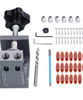 Complete set of Oblique Pocket Hole Jig Kit With 15 Degree Adjustable Drilling Locator, Self Tightening Clamp, 52 Pieces
