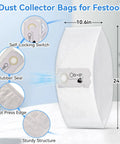 10 Pack 204308 Vacuum Bags For CT Mini And CT MIDI Dust Collector 2019 Onward Replacement Filter Bags shown with dimensions and features.