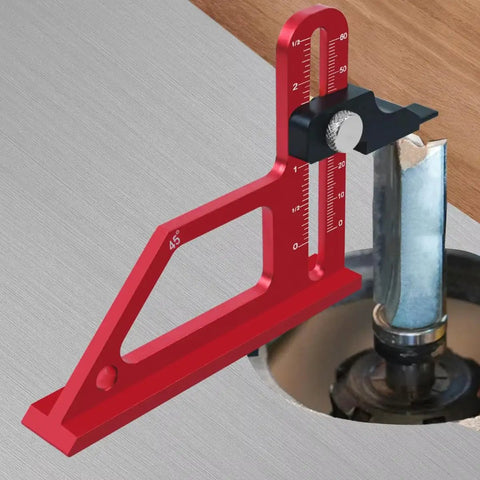 Pro Grade Height Gauge For Woodworking on table saw showing ultra durable depth measuring tool with aluminum alloy double scale.