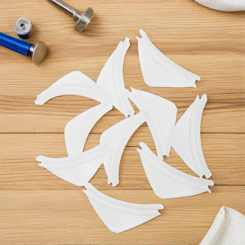 Plastic Spiral Pusher Kit 10 Pcs For Vending Machines With White Scrapers, Easy Install, Universal Compatibility, Keeps Baffles Clean And Product Display Sharp, Maintenance Tools For Retail, white plastic pushers on wood