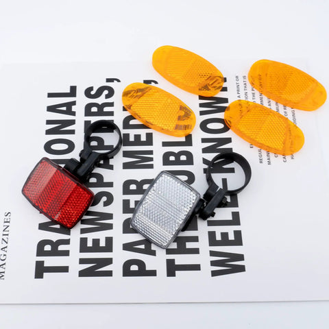 Six Pack Bike Reflectors Front And Rear With Wheel Spoke Brackets in red, white, and yellow for high visibility safety.