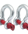 Heavy Duty Clevis Shackle 3 Eighth Inch Screw Pin 2 Pack Galvanized Steel For Tow Strap Winch Vehicle Recovery 1 Ton Capacity Rugged 2 Pack Built Tough With Screw Pin Design For Quick Release And Maximum Corrosion Resistant Performance showing two red pin shackles