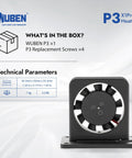 X1Pro Flashlight Removable Cooling Fan Replacement shown with P3 fan, screws, and technical parameters of 7.5g, 30.5mm size.