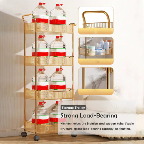 Sleek Clear Acrylic 2 Tier Rolling Utility Cart With Sturdy Handle And Smooth Lockable Wheels Compact Storage Trolley For Kitchen Bathroom Tight Spaces Easy Clutter Control Game Changer holding large containers.