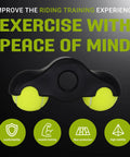 4 Pack Bike Trainer Rocker Feet Adapters for Indoor Cycling shown with 8 tennis balls, easy mounting, emphasizing comfort and stability