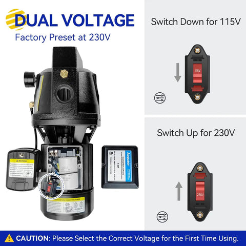 Workhorse Shallow Well Jet Pump With Cast Iron Body, 0.5 HP Motor, voltage switches, dual voltage 115V and 230V settings
