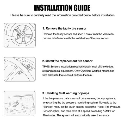 TPMS Tire Pressure Sensor Kit 4 Pack For Tesla Models 3 Y S X Plug And Play Bluetooth Ready No Programming Or Calibration Needed Real Time Pressure Alerts And Easy Wheel Mounting installation guide