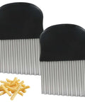 Two VDAMZVO large crinkle cutter knives with black handles and ribbed stainless steel blades.