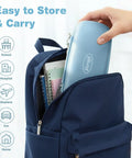 Clean Setup Oral Motor Vibration Kit With Seven Swappable Textured Silicone Heads For Mouth Muscle Tone And Sensory Relief Including Rechargeable Handle And Travel Case in a backpack.